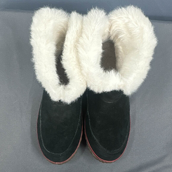 Sorel Out N About Bootie 7 Black Sherpa Faux Fur Outdoorsy Leather Suede Winter - Picture 5 of 14